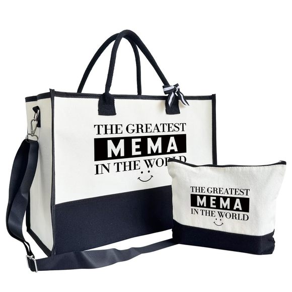 The Greatest Mema Bag, Canvas Tote Bag, Desn Beach Tote, Canvas :] - Picture 1 of 8